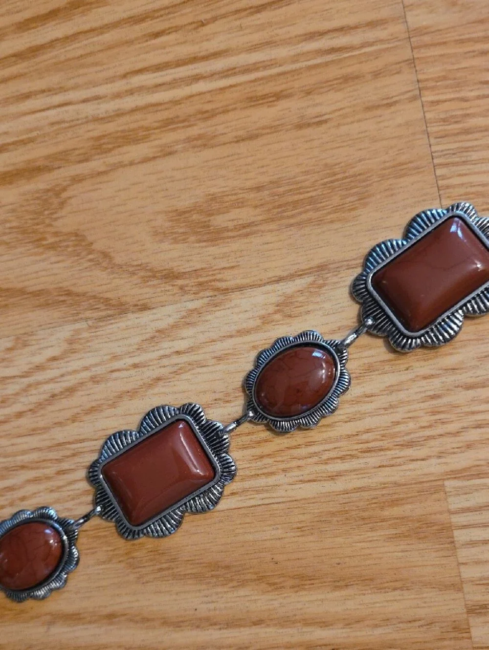 Women's Brown Stone Silver-Tone Linked Chain Belt